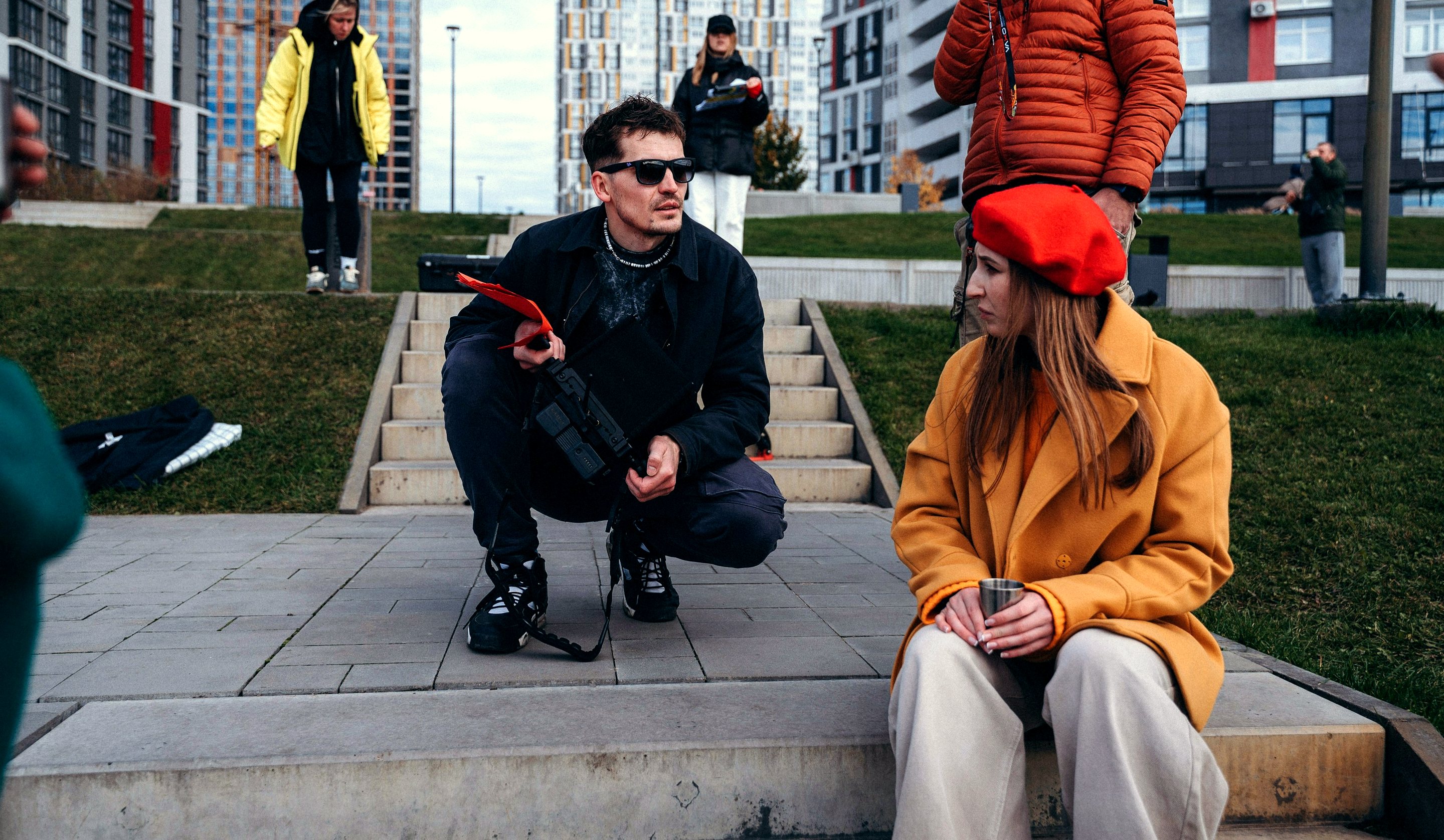 Between setups on a location shoot